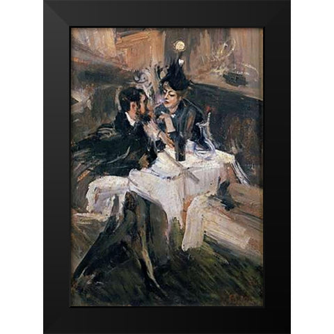 The Sweethearts Lunch Black Modern Wood Framed Art Print by Boldini, Giovanni