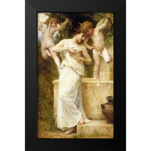 Blessures DAmour Black Modern Wood Framed Art Print by Bouguereau, William-Adolphe