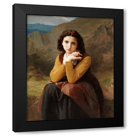 Reflective Beauty. Mignon Pensive Black Modern Wood Framed Art Print with Double Matting by Bouguereau, William-Adolphe