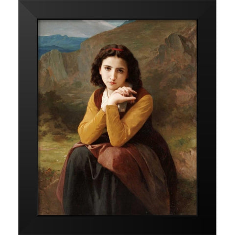 Reflective Beauty. Mignon Pensive Black Modern Wood Framed Art Print by Bouguereau, William-Adolphe