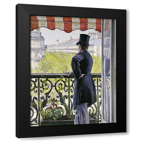 Man on a Balcony, Boulevard Haussmann Black Modern Wood Framed Art Print by Caillebotte, Gustave