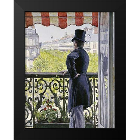 Man on a Balcony, Boulevard Haussmann Black Modern Wood Framed Art Print by Caillebotte, Gustave