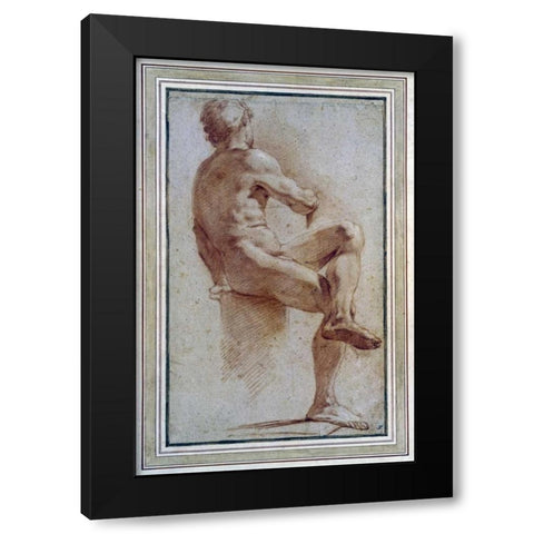 A Male Nude Seated With His Back Turned Black Modern Wood Framed Art Print by Carracci, Annibale
