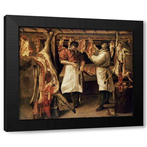 The Butchers Shop Black Modern Wood Framed Art Print with Double Matting by Carracci, Annibale