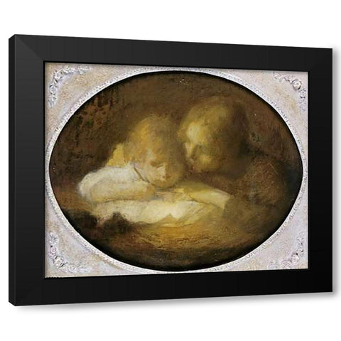 The Writing Lesson Black Modern Wood Framed Art Print with Double Matting by Carriere, Eugene