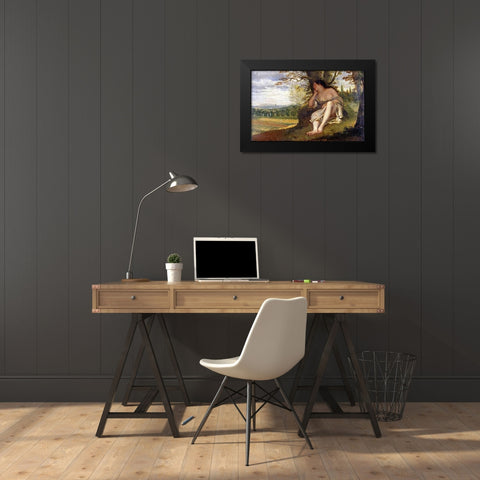 The Nap Black Modern Wood Framed Art Print by Courbet, Gustave