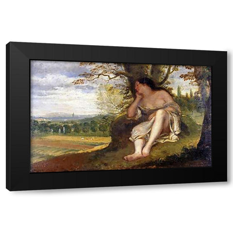 The Nap Black Modern Wood Framed Art Print with Double Matting by Courbet, Gustave
