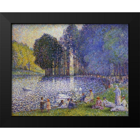 The Lake In The Bois De Boulogne Black Modern Wood Framed Art Print by Cross, Henri Edmond