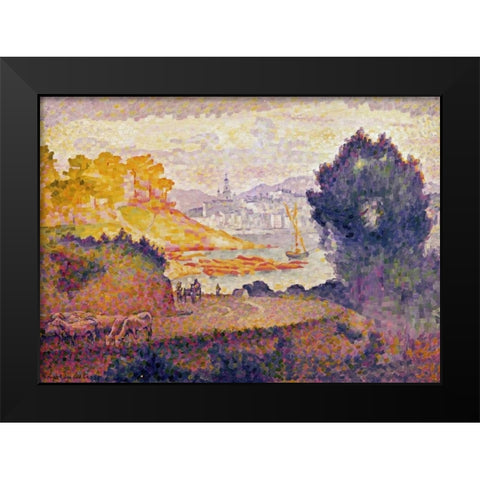 A View of Menton Black Modern Wood Framed Art Print by Cross, Henri Edmond