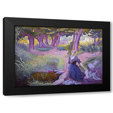 The Washer-Woman Black Modern Wood Framed Art Print with Double Matting by Cross, Henri Edmond