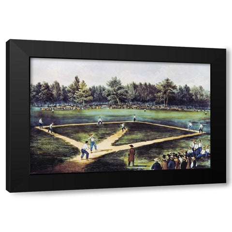 The American National Game of Baseball at The Elysian Fields Black Modern Wood Framed Art Print by Currier and Ives