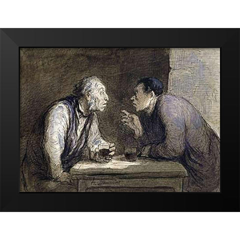 Two Drinkers Black Modern Wood Framed Art Print by Daumier, Honore
