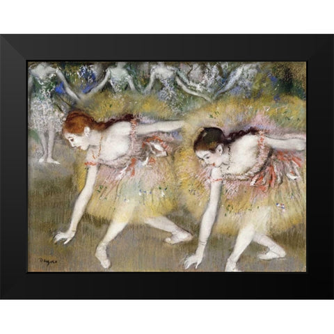 Dancers Bending Down Black Modern Wood Framed Art Print by Degas, Edgar