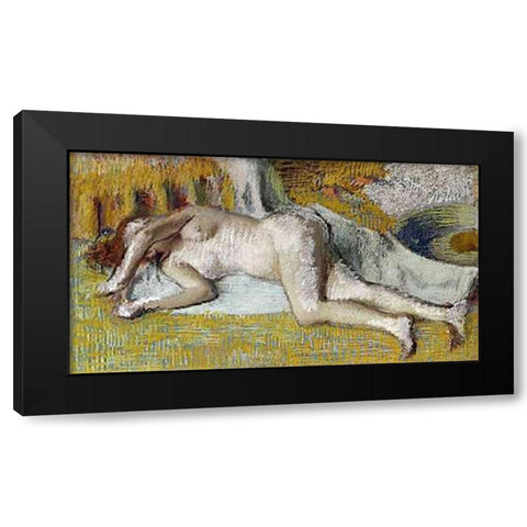 After The Bath Black Modern Wood Framed Art Print with Double Matting by Degas, Edgar