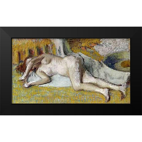 After The Bath Black Modern Wood Framed Art Print by Degas, Edgar