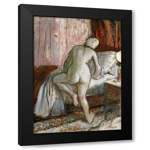 Bedtime Black Modern Wood Framed Art Print with Double Matting by Degas, Edgar