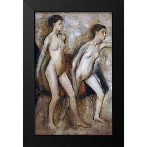 Young Spartan Girls Provoking The Boys Black Modern Wood Framed Art Print by Degas, Edgar