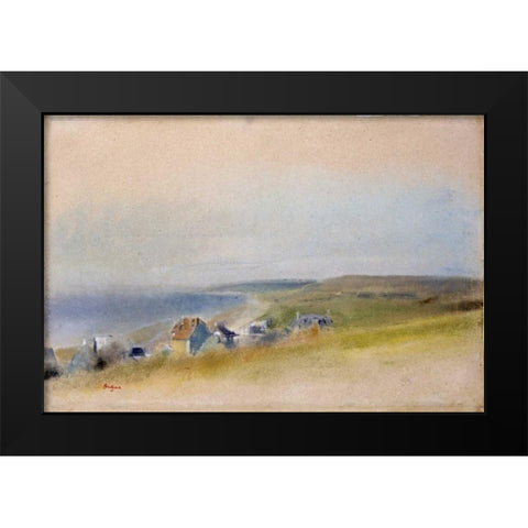 Houses On The Cliff Edge at Villers-Sur-Mer Black Modern Wood Framed Art Print by Degas, Edgar