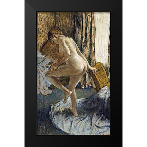 After The Bath Black Modern Wood Framed Art Print by Degas, Edgar