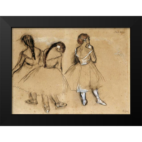 Three Dancers Black Modern Wood Framed Art Print by Degas, Edgar