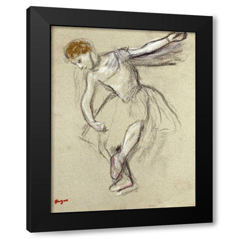 A Dancer Seen In Profile Black Modern Wood Framed Art Print with Double Matting by Degas, Edgar