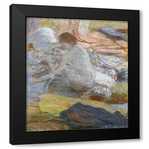 Woman Wiping Her Feet Black Modern Wood Framed Art Print with Double Matting by Degas, Edgar