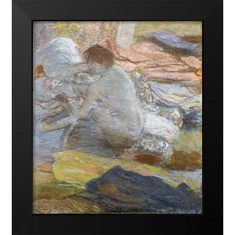 Woman Wiping Her Feet Black Modern Wood Framed Art Print by Degas, Edgar
