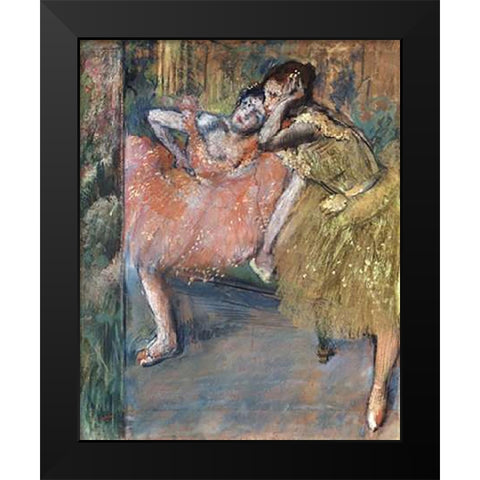 Two Dancers by a Hearth Black Modern Wood Framed Art Print by Degas, Edgar