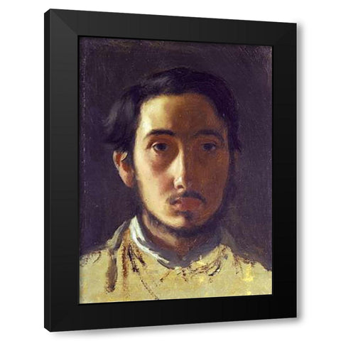Degas Self Portrait Black Modern Wood Framed Art Print with Double Matting by Degas, Edgar