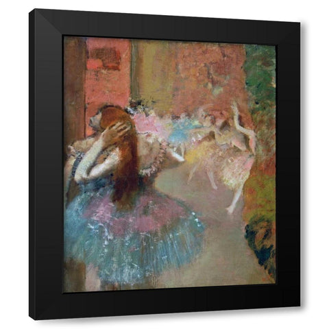 Scene De Ballet Or Balleteuses Black Modern Wood Framed Art Print with Double Matting by Degas, Edgar