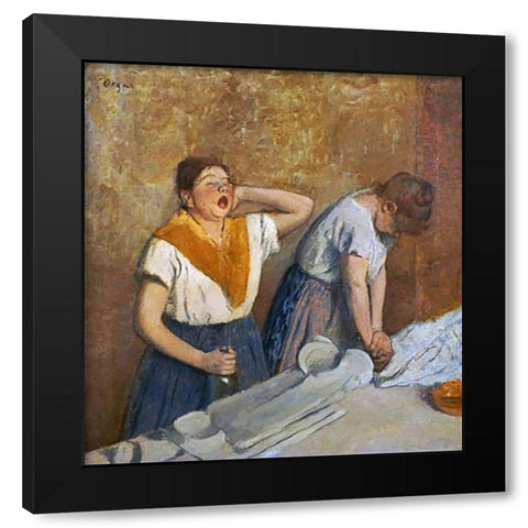 The Laundry Workers Ironing Black Modern Wood Framed Art Print by Degas, Edgar