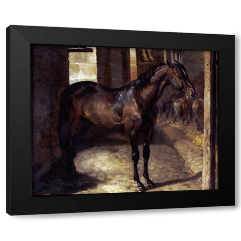 Anglo-Arabian Stallion In The Imperial Stables at Versailles Black Modern Wood Framed Art Print by Gericault, Theodore