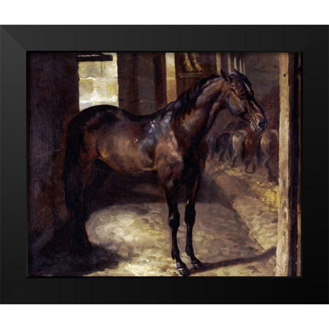 Anglo-Arabian Stallion In The Imperial Stables at Versailles Black Modern Wood Framed Art Print by Gericault, Theodore