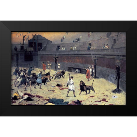 The Reentry of the Lions Into The Arena Black Modern Wood Framed Art Print by Gerome, Jean Leon