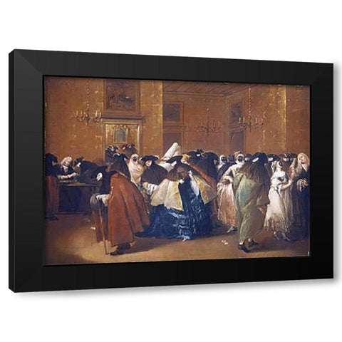 Ladies and Gentlemen In Carnival Costume In The Ridotto, Venice Black Modern Wood Framed Art Print by Guardi, Francesco