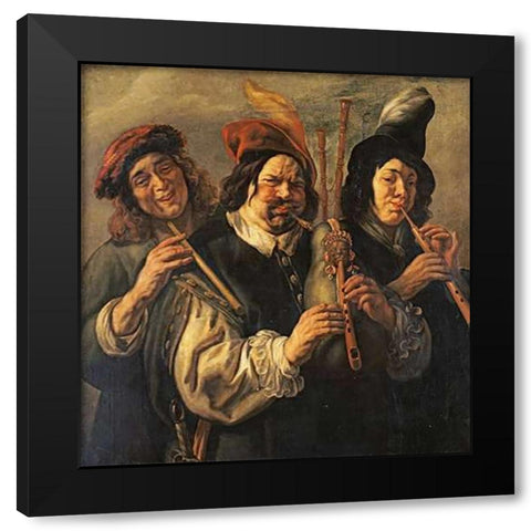 Three Musicians Black Modern Wood Framed Art Print with Double Matting by Jordaens, Jacob