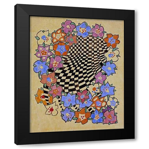 Floral and Chequered Fabric Design, Circa 1916 Black Modern Wood Framed Art Print with Double Matting by Mackintosh, Charles Rennie