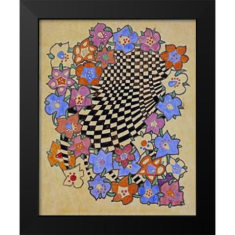 Floral and Chequered Fabric Design, Circa 1916 Black Modern Wood Framed Art Print by Mackintosh, Charles Rennie