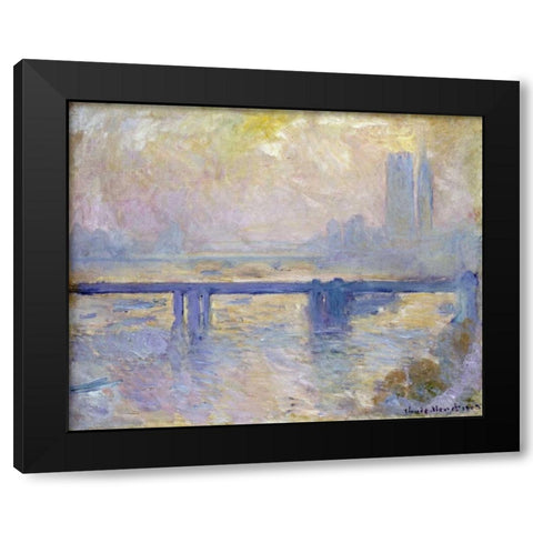 Charing Cross Bridge Black Modern Wood Framed Art Print with Double Matting by Monet, Claude