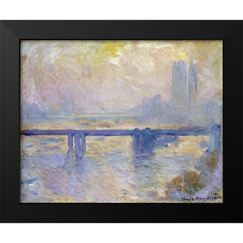 Charing Cross Bridge Black Modern Wood Framed Art Print by Monet, Claude