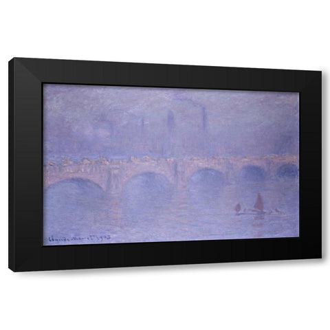 Waterloo Bridge, Misty Sunshine Black Modern Wood Framed Art Print with Double Matting by Monet, Claude