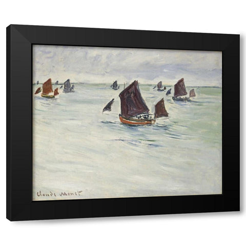 Fishing Boats off Pourville, 1882 Black Modern Wood Framed Art Print with Double Matting by Monet, Claude