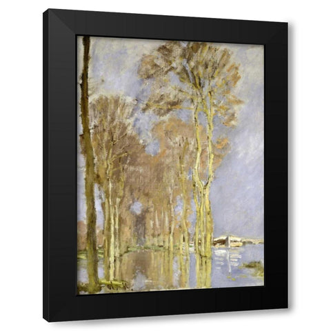 Inondation Black Modern Wood Framed Art Print with Double Matting by Monet, Claude
