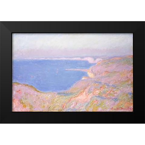 On the Cliffs Near Dieppe, Sunset Black Modern Wood Framed Art Print by Monet, Claude
