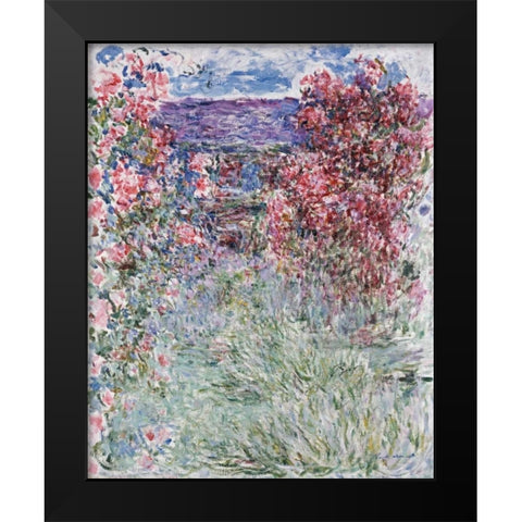 The House in the Roses Black Modern Wood Framed Art Print by Monet, Claude