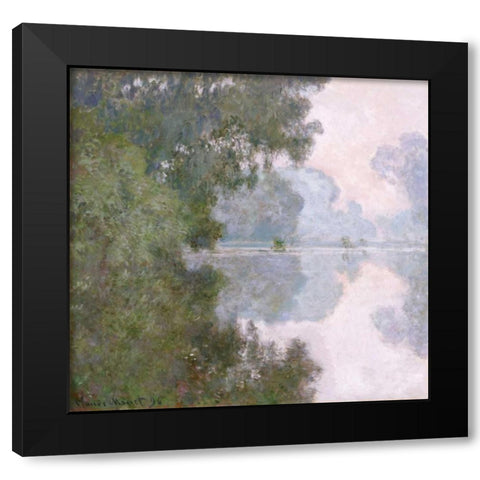 Morning on the Seine, Near Giverny Black Modern Wood Framed Art Print with Double Matting by Monet, Claude