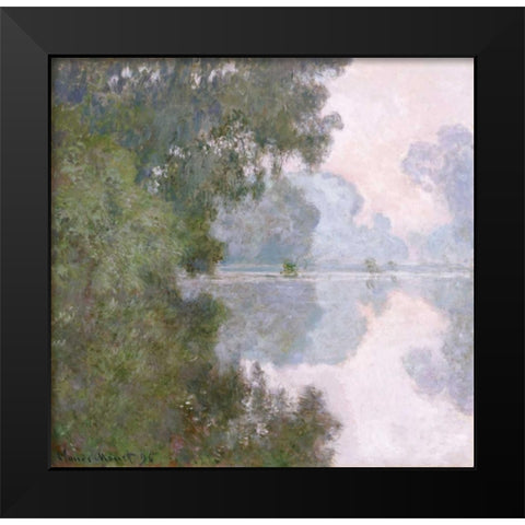 Morning on the Seine, Near Giverny Black Modern Wood Framed Art Print by Monet, Claude