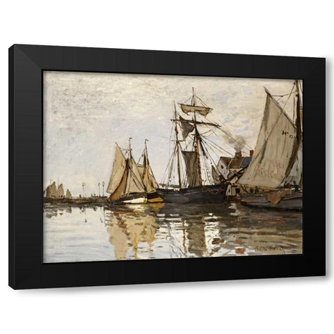 The Port of Honfleur Black Modern Wood Framed Art Print with Double Matting by Monet, Claude