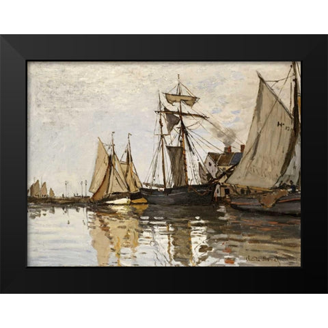 The Port of Honfleur Black Modern Wood Framed Art Print by Monet, Claude