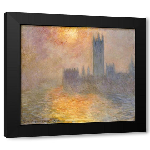 Parliament at Sunset Black Modern Wood Framed Art Print by Monet, Claude